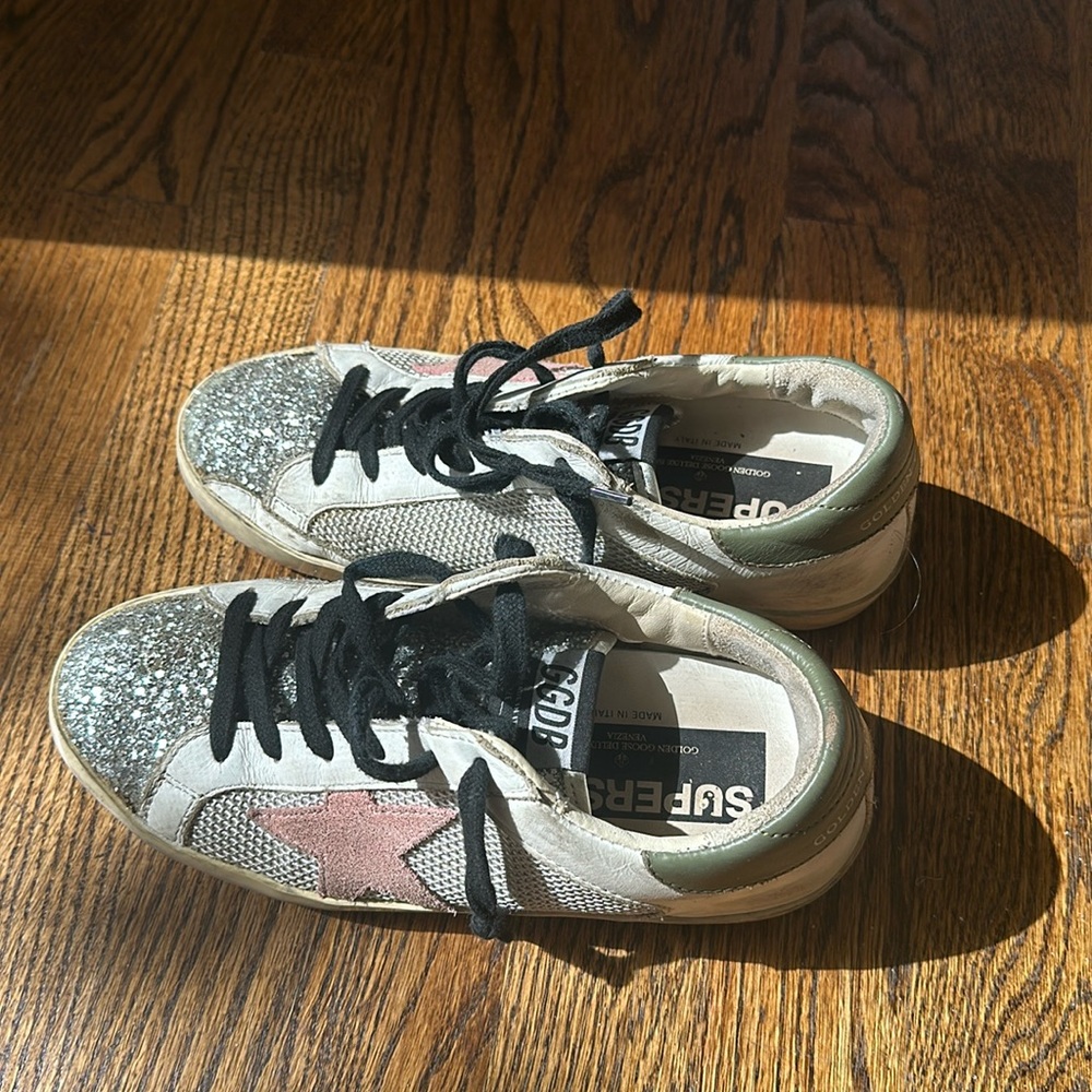 Golden Goose pink star silver glitter sneakers